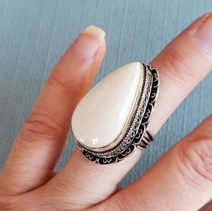New White Jasper 925 Silver Statement Ring.